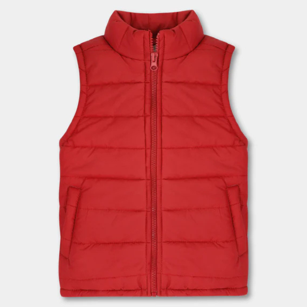 Boys Red Sleeveless Puffer Jacket